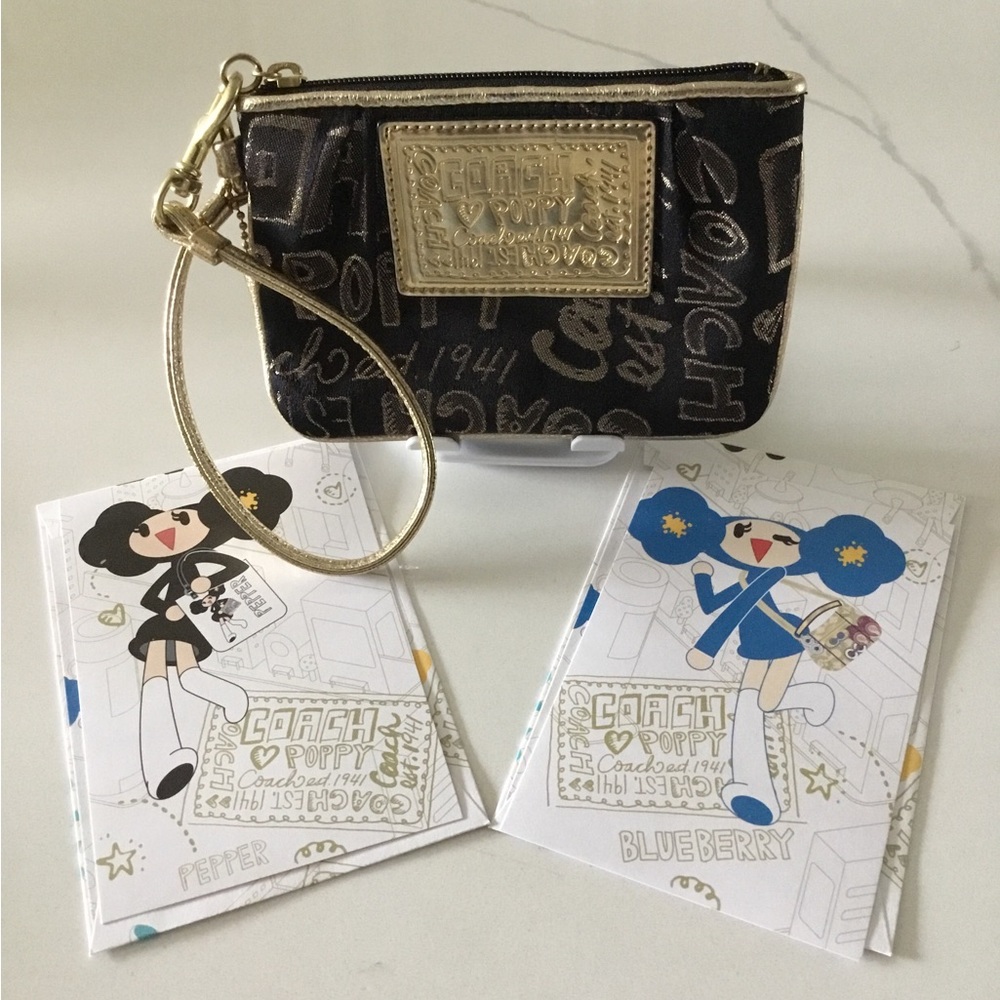Coach Poppy Storybook Wristlet – Black & Gold – Rare – EUC – Complete Set